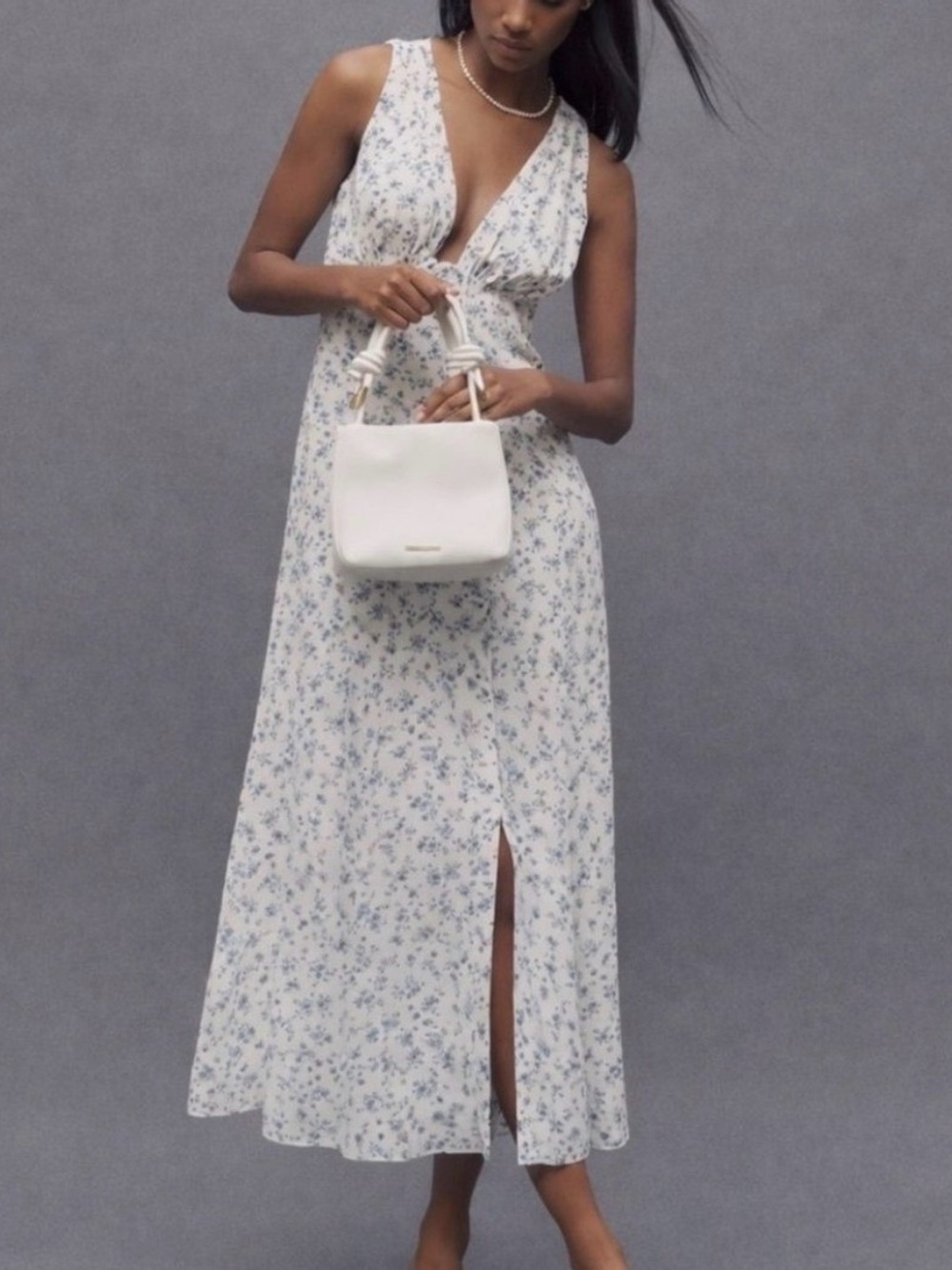 Reformation Ceara V-Neck Floral Sleeveless Maxi Dress NWT Tie Bust Size 2